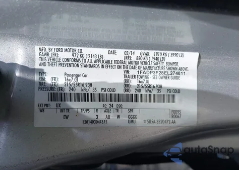 2014 Ford Focus Se from USA, damaged, VIN 1FADP3F28EL274811